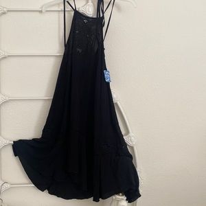 NWT Free People Intimately Slipover Tonic Crocheted Black String Ties SZ XS